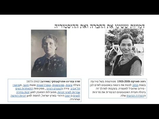 רוזה פארקס 1903-2005 מפורסמת בשל סירובה בשנת 1955 לפנות את כיסאה באוטובוס