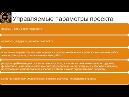 Управляемые параметры проекта