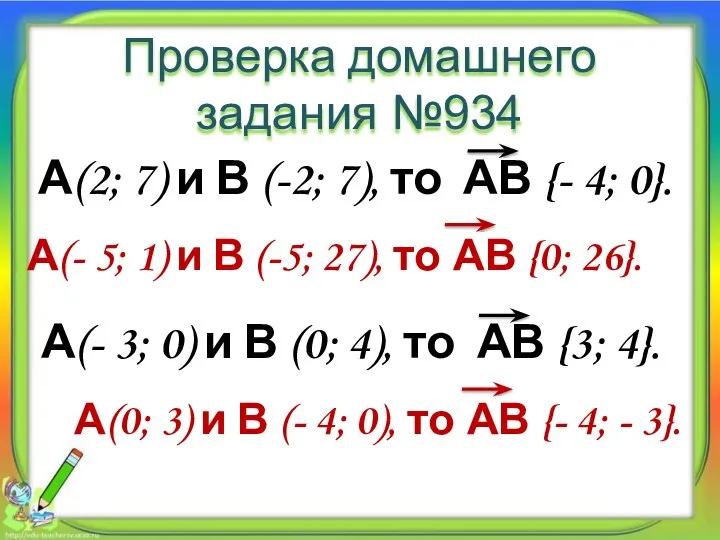 Проверка домашнего задания №934 А(2; 7) и В (-2; 7), то АВ