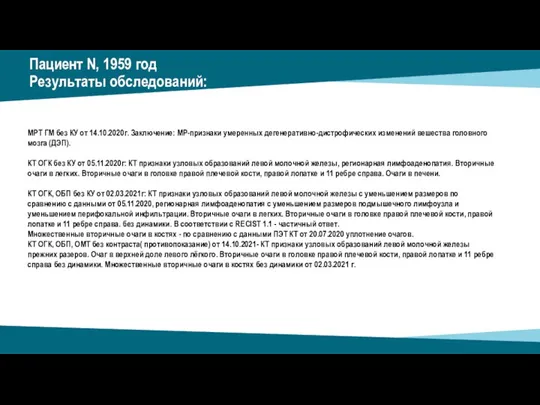 Пациент N, 1959 год Результаты обследований: МРТ ГМ без КУ от 14.10.2020г.