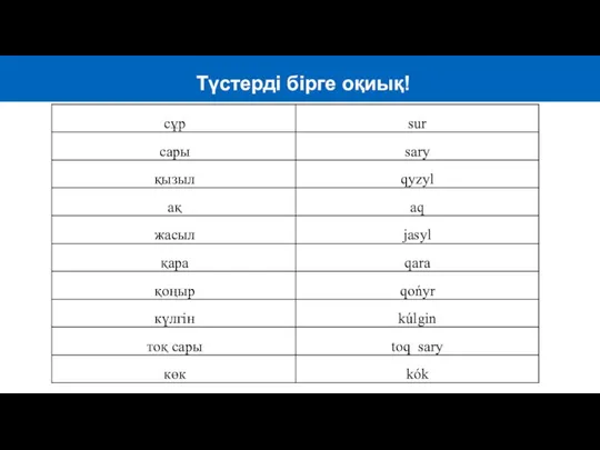 Түстерді бірге оқиық!