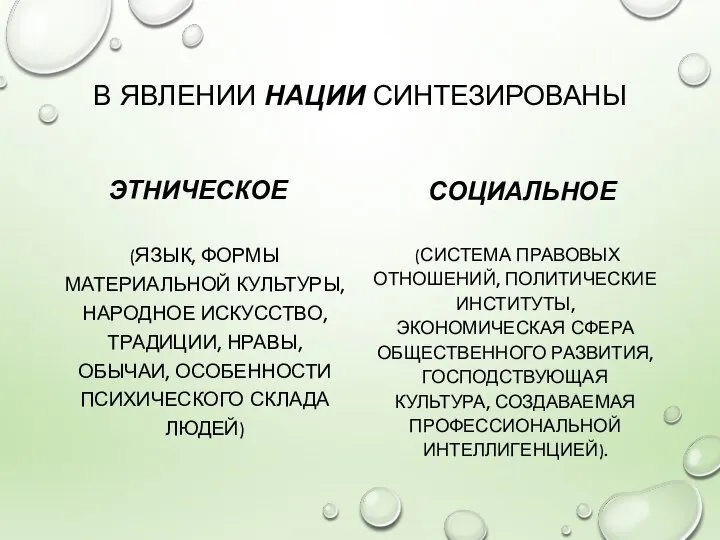 В ЯВЛЕНИИ НАЦИИ СИНТЕЗИРОВАНЫ ЭТНИЧЕСКОЕ (ЯЗЫК, ФОРМЫ МАТЕРИАЛЬНОЙ КУЛЬТУРЫ, НАРОДНОЕ ИСКУССТВО, ТРАДИЦИИ,