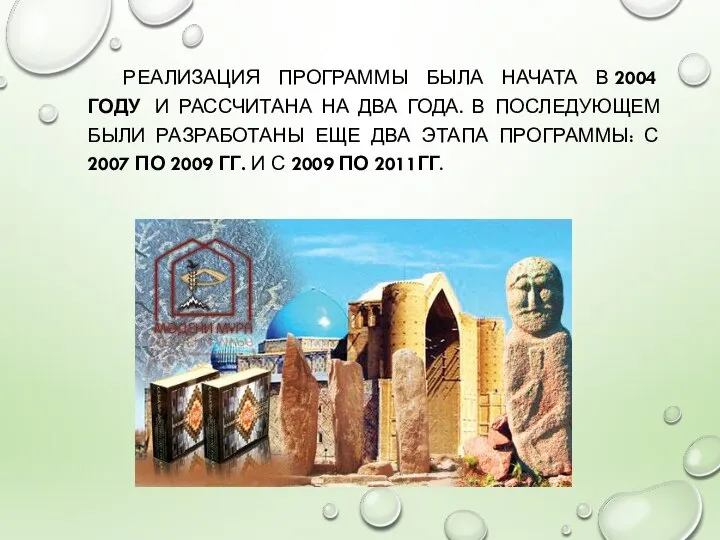 РЕАЛИЗАЦИЯ ПРОГРАММЫ БЫЛА НАЧАТА В 2004 ГОДУ И РАССЧИТАНА НА ДВА ГОДА.