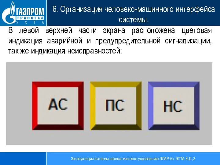 Эксплуатации системы автоматического управления«ЭЛАР-А» ЭГПА КЦ1,2 6. Организация человеко-машинного интерфейса системы. В