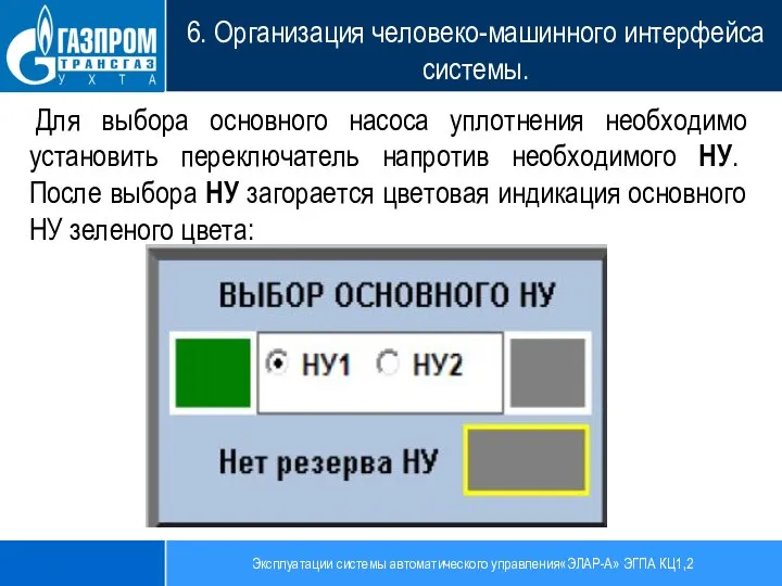 Эксплуатации системы автоматического управления«ЭЛАР-А» ЭГПА КЦ1,2 6. Организация человеко-машинного интерфейса системы. Для