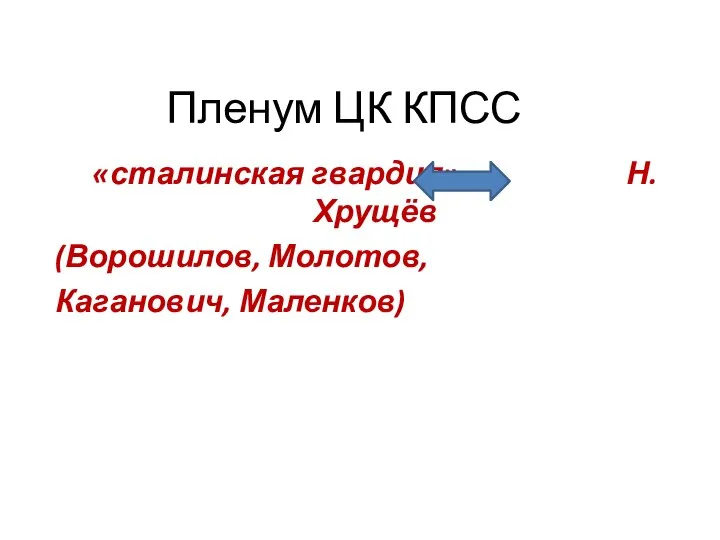 Пленум ЦК КПСС «сталинская гвардия» Н.Хрущёв (Ворошилов, Молотов, Каганович, Маленков)