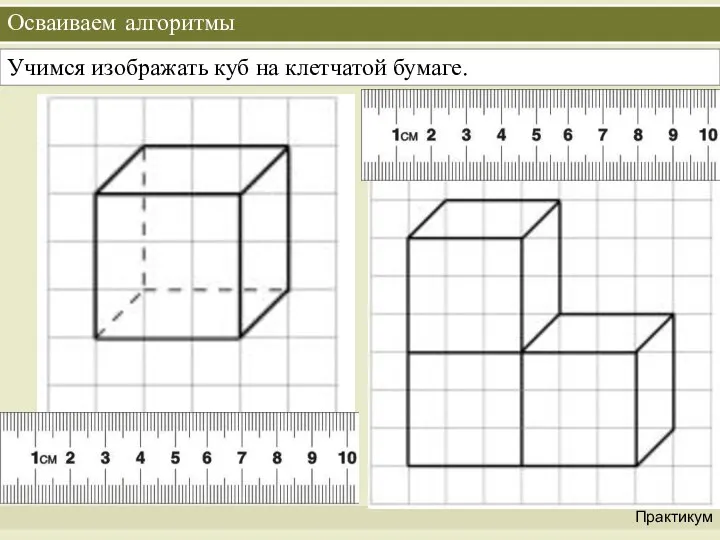 Осваиваем алгоритмы Практикум Учимся изображать куб на клетчатой бумаге.