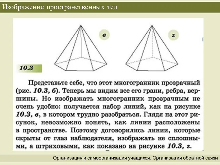 Организация и самоорганизация учащихся. Организация обратной связи Изображение пространственных тел