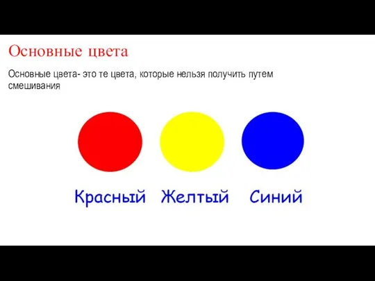 Основные цвета Основные цвета- это те цвета, которые нельзя получить путем смешивания
