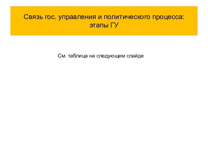 Связь гос. управления и политического процесса: этапы ГУ См. таблица на следующем слайде