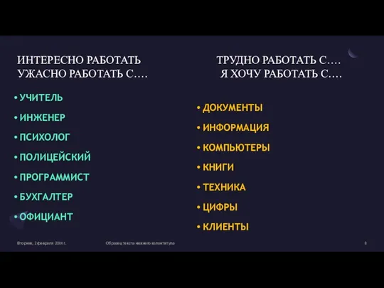 ИНТЕРЕСНО РАБОТАТЬ ТРУДНО РАБОТАТЬ С…. УЖАСНО РАБОТАТЬ С…. Я ХОЧУ РАБОТАТЬ С….