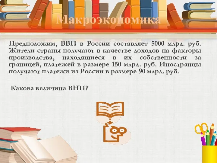 Макроэкономика Предположим, ВВП в России составляет 5000 млрд. руб. Жители страны получают