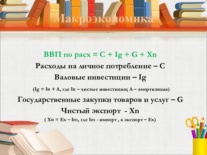 Макроэкономика ВВП по расх = C + Ig + G + Xn