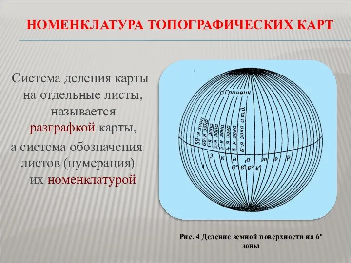 НОМЕНКЛАТУРА ТОПОГРАФИЧЕСКИХ КАРТ Система деления карты на отдельные листы, называется разграфкой карты,