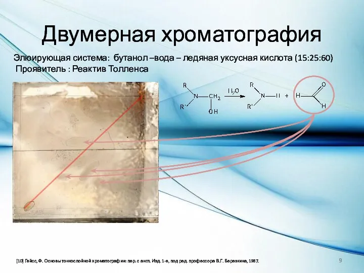 Двумерная хроматография Элюирующая система: бутанол –вода – ледяная уксусная кислота (15:25:60) Проявитель