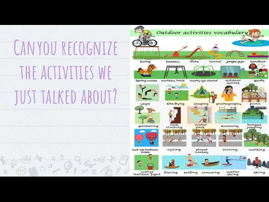 Can you recognize the activities we just talked about?