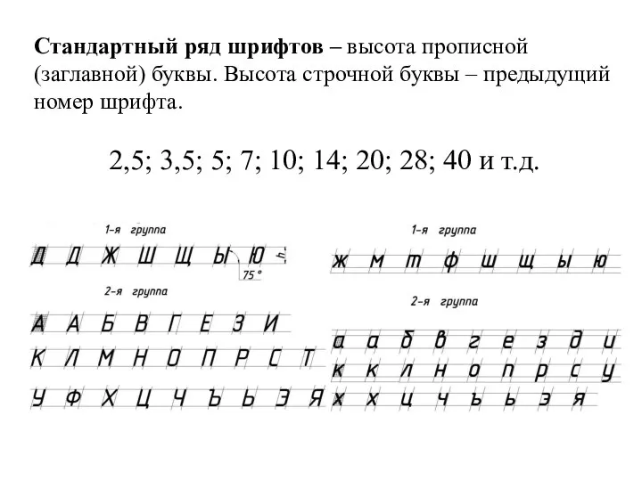 Стандартный ряд шрифтов – высота прописной (заглавной) буквы. Высота строчной буквы –