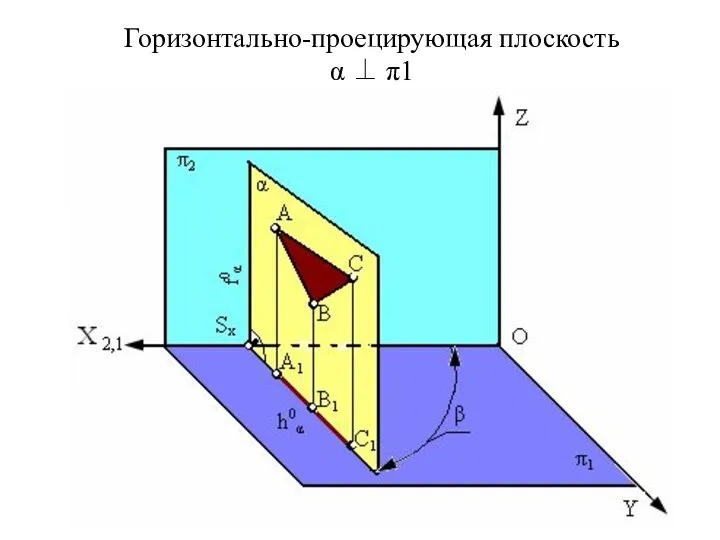 Горизонтально-проецирующая плоскость α ⊥ π1