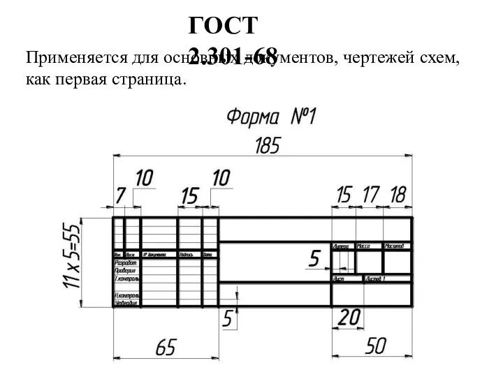 ГОСТ 2.301-68 Применяется для основных документов, чертежей схем, как первая страница.