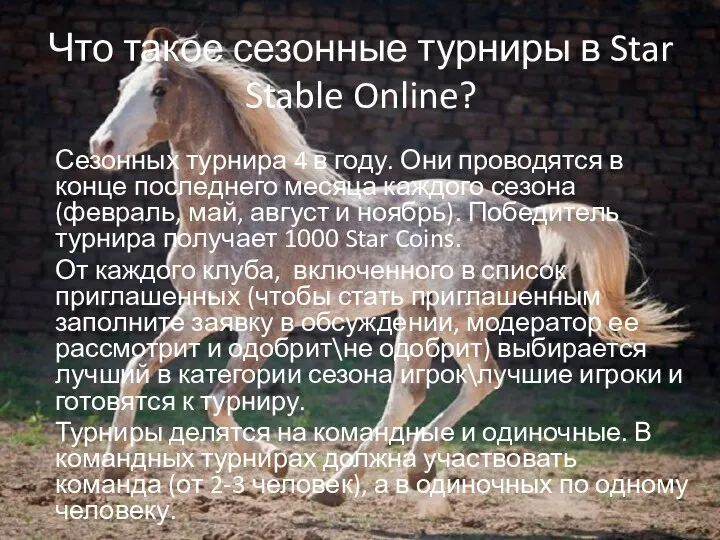 Что такое сезонные турниры в Star Stable Online? Сезонных турнира 4 в