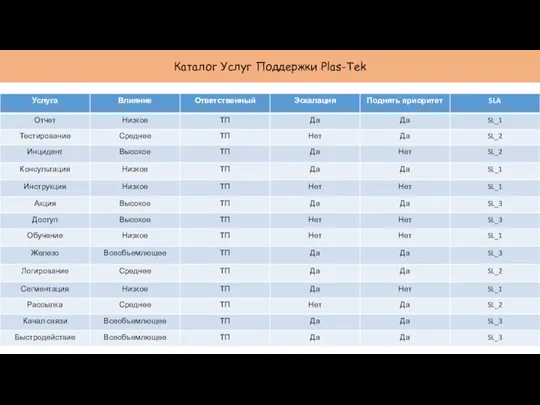 Каталог Услуг Поддержки Plas-Tek