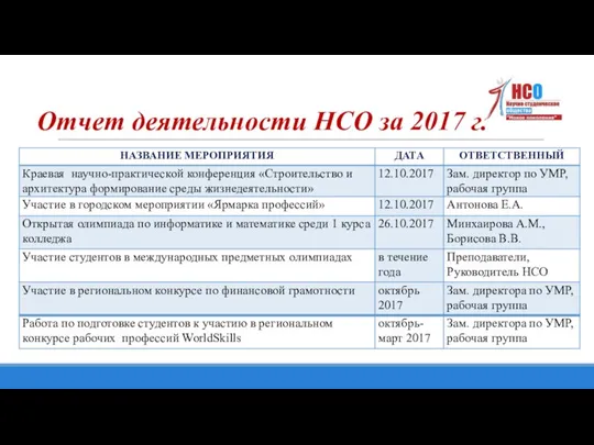 Отчет деятельности НСО за 2017 г.