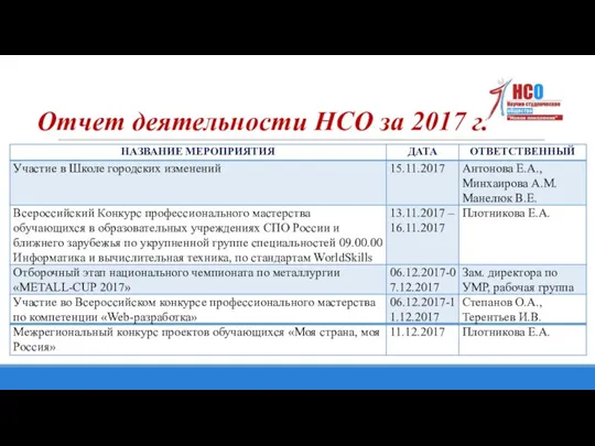 Отчет деятельности НСО за 2017 г.