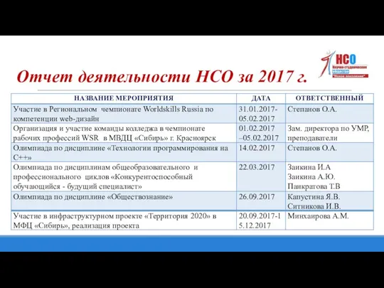 Отчет деятельности НСО за 2017 г.