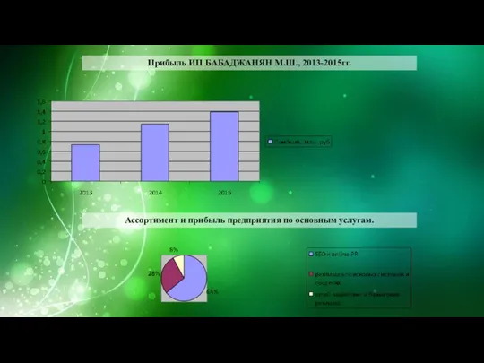 Ассортимент и прибыль предприятия по основным услугам. Прибыль ИП БАБАДЖАНЯН М.Ш., 2013-2015гг.