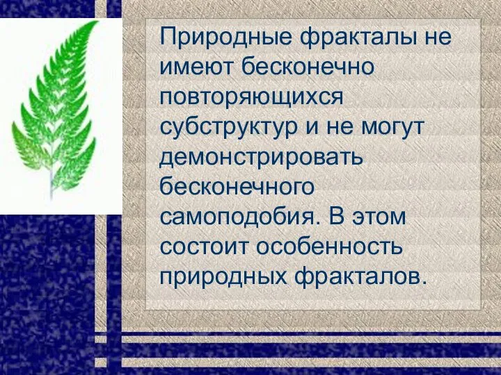 Природные фракталы не имеют бесконечно повторяющихся субструктур и не могут демонстрировать бесконечного