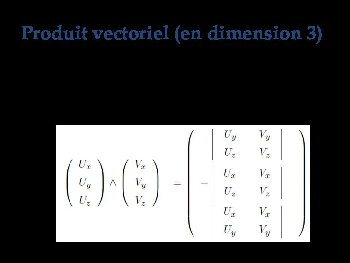 Définition Le produit vectoriel de deux vecteurs de l'espace est défini par