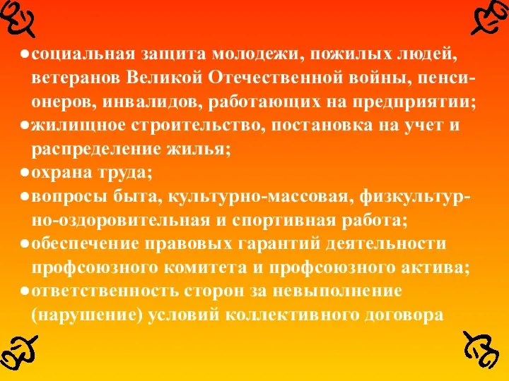 социальная защита молодежи, пожилых людей, ветеранов Великой Отечественной войны, пенси-онеров, инвалидов, работающих