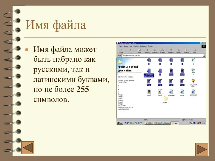 Имя файла Имя файла может быть набрано как русскими, так и латинскими