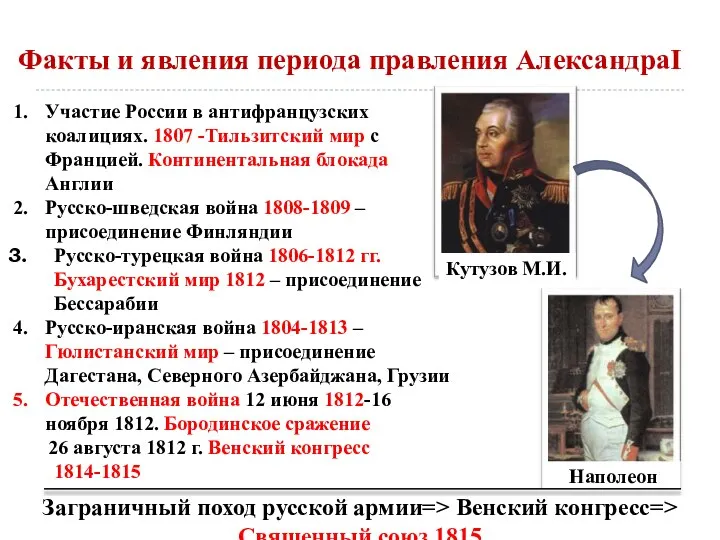 Факты и явления периода правления АлександраI Участие России в антифранцузских коалициях. 1807
