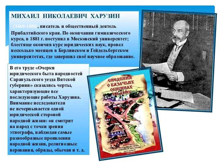 МИХАИЛ НИКОЛАЕВИЧ ХАРУЗИН (1860-1888), писатель и общественный деятель Прибалтийского края. По окончании