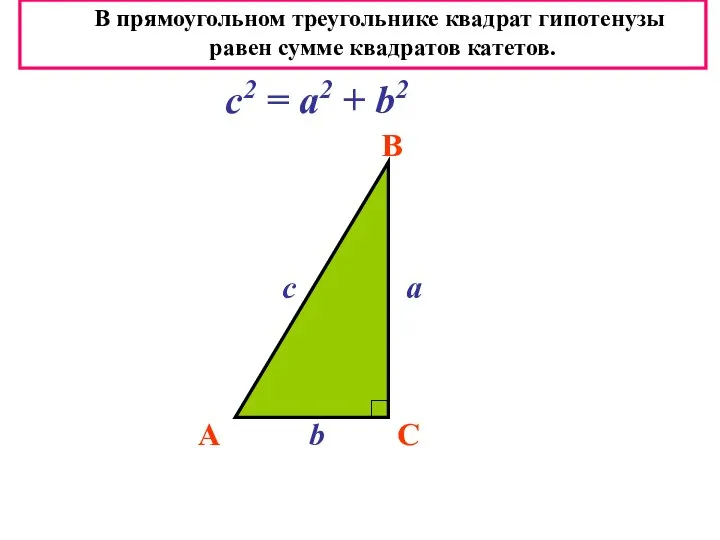 A B C a b c c2 = a2 + b2 В