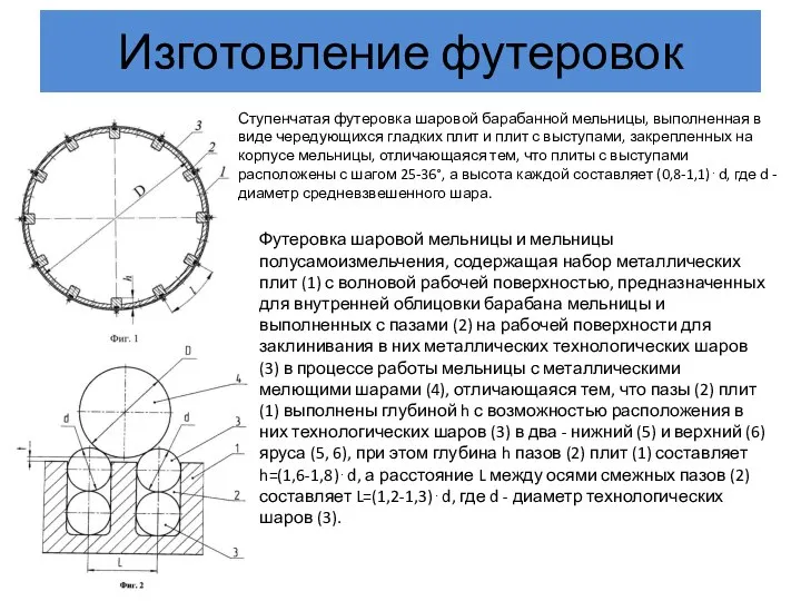 Изготовление футеровок Ступенчатая футеровка шаровой барабанной мельницы, выполненная в виде чередующихся гладких