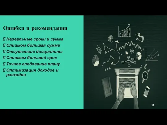 Ошибки и рекомендации Нереальные сроки и сумма Слишком большая сумма Отсутствие дисциплины