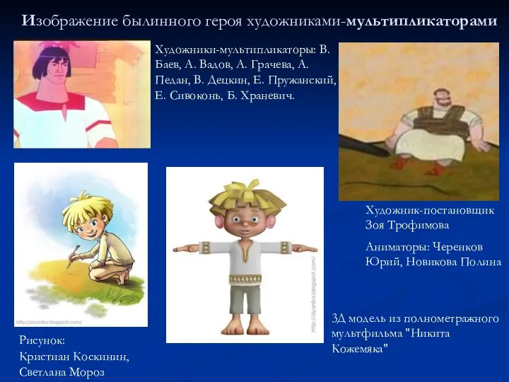 3Д модель из полнометражного мультфильма "Никита Кожемяка" Изображение былинного героя художниками-мультипликаторами Художники-мультипликаторы: