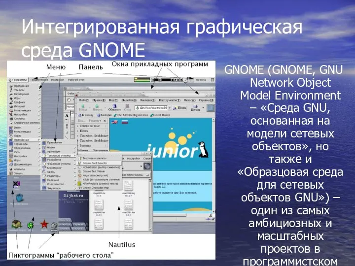 Интегрированная графическая среда GNOME GNOME (GNOME, GNU Network Object Model Environment –