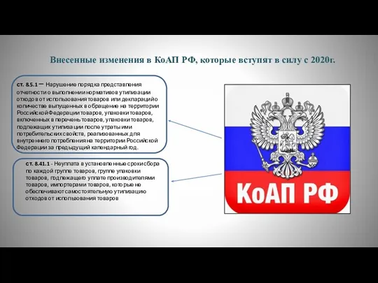 Внесенные изменения в КоАП РФ, которые вступят в силу с 2020г. ст.