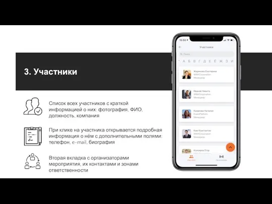 3. Участники При клике на участника открывается подробная информация о нём с