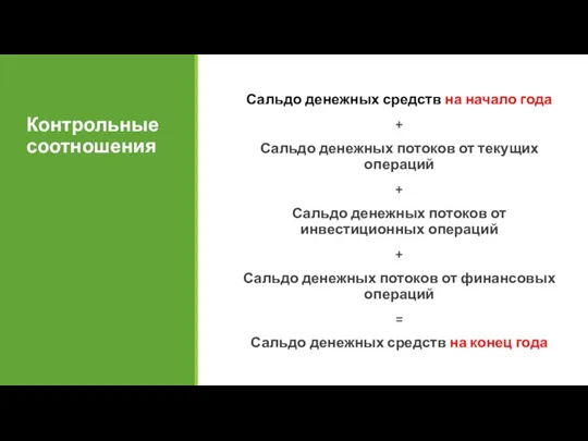 Сальдо денежных средств на начало года + Сальдо денежных потоков от текущих