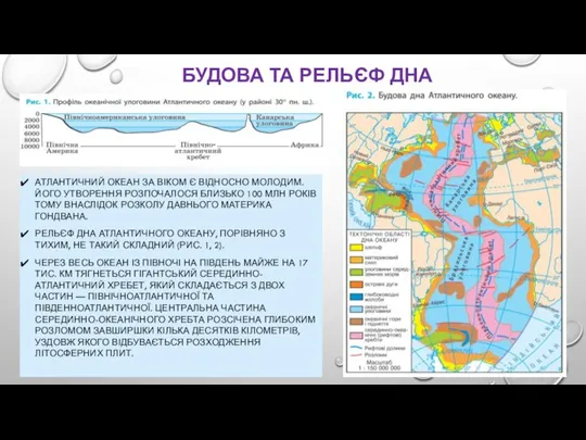 БУДОВА ТА РЕЛЬЄФ ДНА АТЛАНТИЧНИЙ ОКЕАН ЗА ВІКОМ Є ВІДНОСНО МОЛОДИМ. ЙОГО