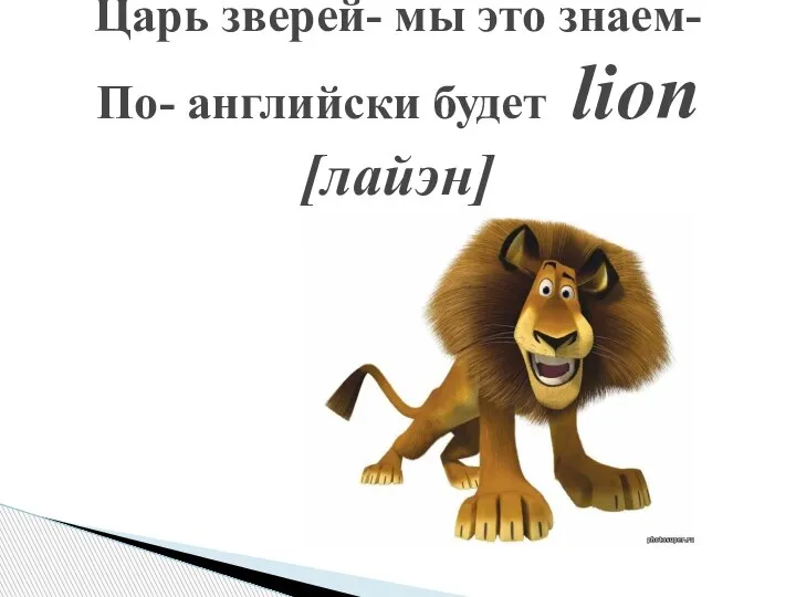 Царь зверей- мы это знаем- По- английски будет lion [лайэн]