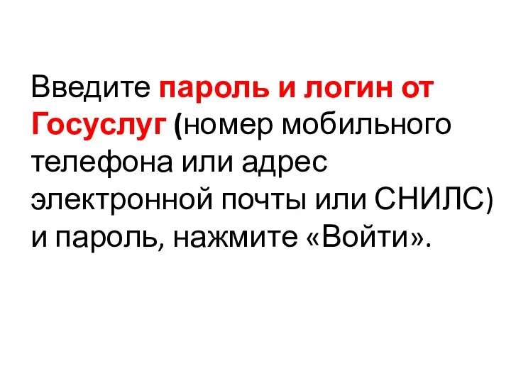 Введите пароль и логин от Госуслуг (номер мобильного телефона или адрес электронной