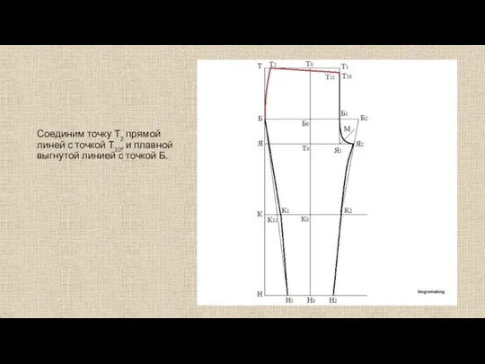 Соединим точку Т2 прямой линей с точкой Т10, и плавной выгнутой линией с точкой Б.