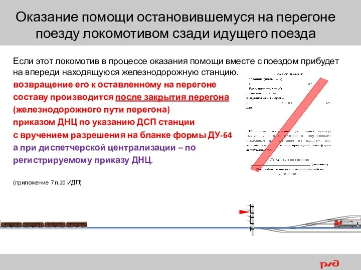 Если этот локомотив в процессе оказания помощи вместе с поездом прибудет на