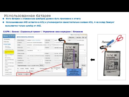 Использованная батарея Фото батареи с отрезанным шлейфом должно быть приложено к отчету