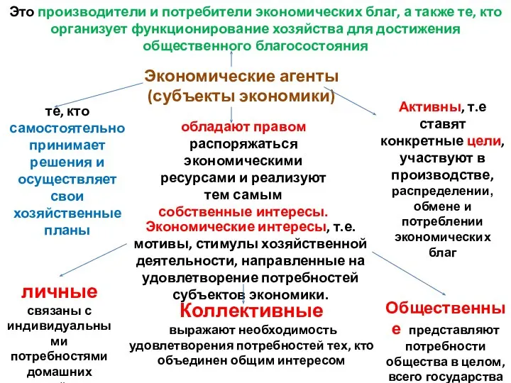 Экономические агенты (субъекты экономики) те, кто самостоятельно принимает решения и осуществляет свои